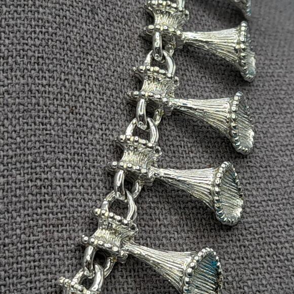 Vintage Japan Silver Tone Choker Necklace, Spiraling Dangles, 1950s Jewelry - Picture 5 of 11